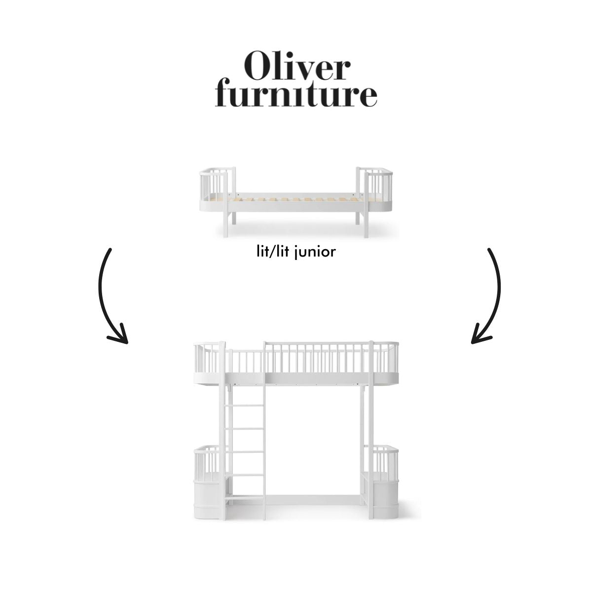 OLIVER FURNITURE-041703 - Kit De Conversion Original, Lit/lit Junior - En Lit Mezzanine Haut, Blanc