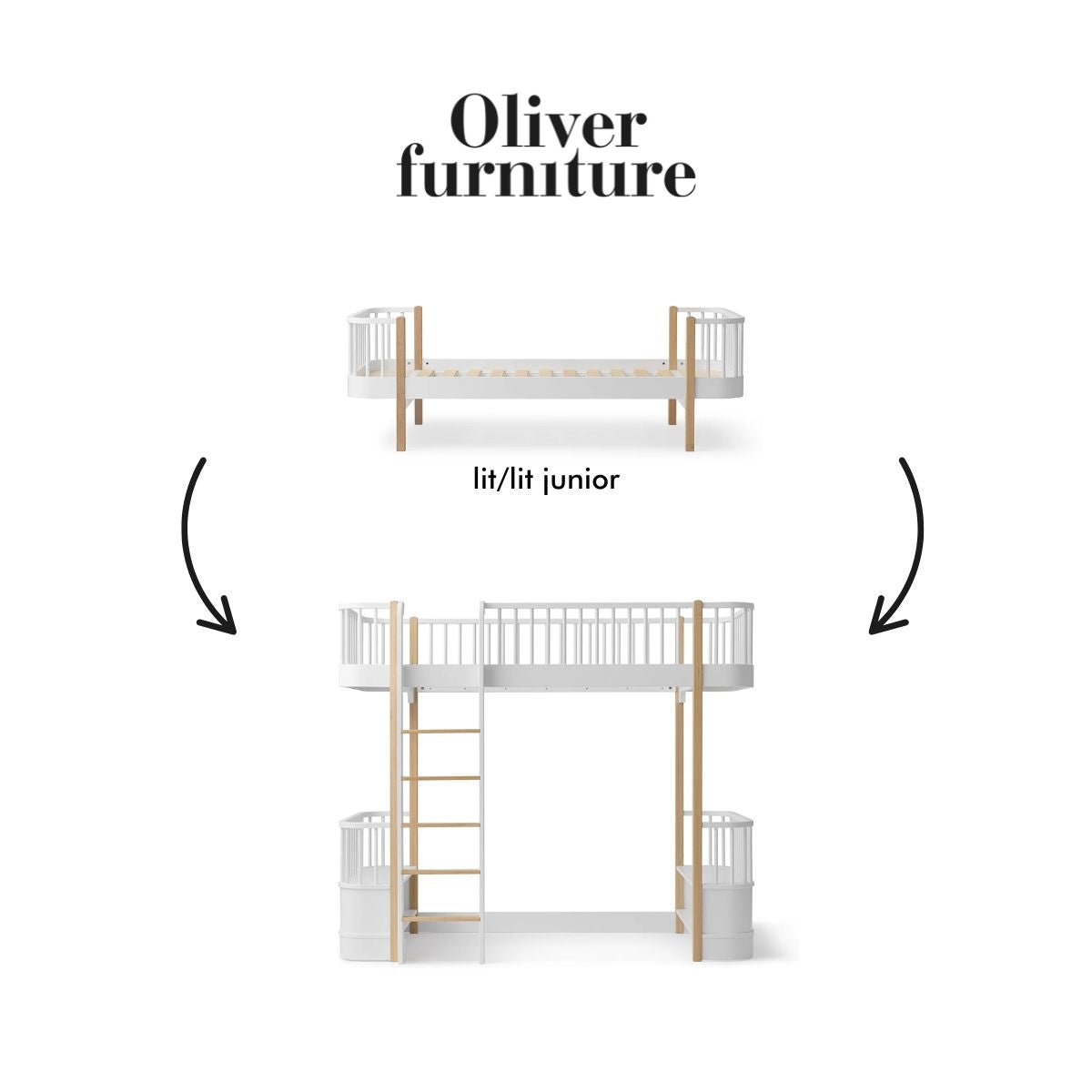 OLIVER FURNITURE-041704 - Kit De Conversion Original, Lit/lit Junior - En Lit Mezzanine Haut, Blanc/chêne