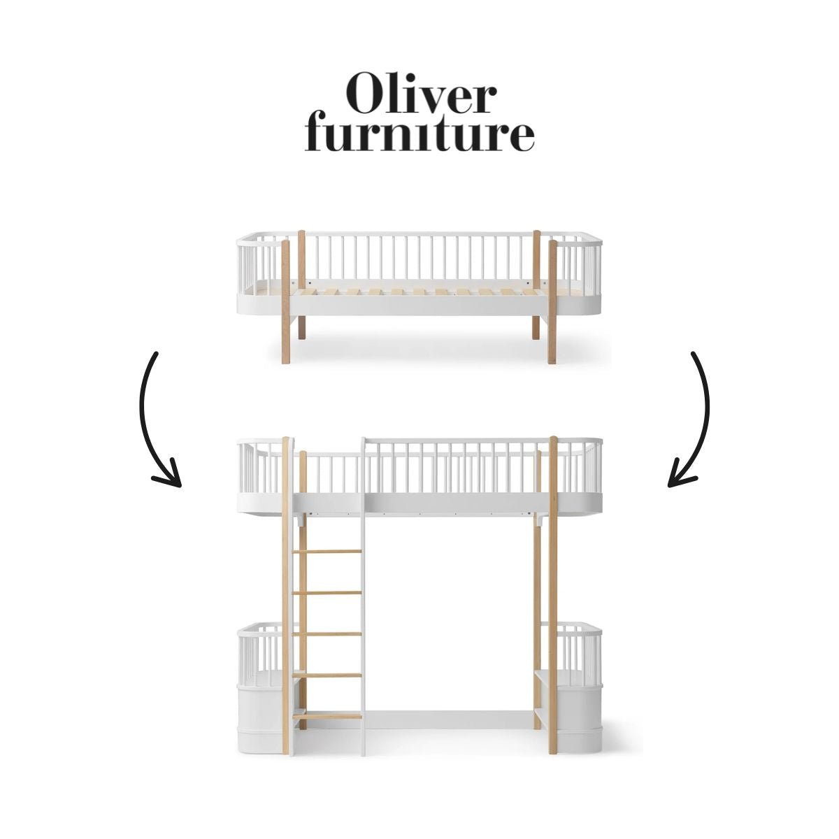 OLIVER FURNITURE-041708 - Kit De Conversion Original, Lit Banquette - En Lit Mezzanine Haut, Blanc/chêne