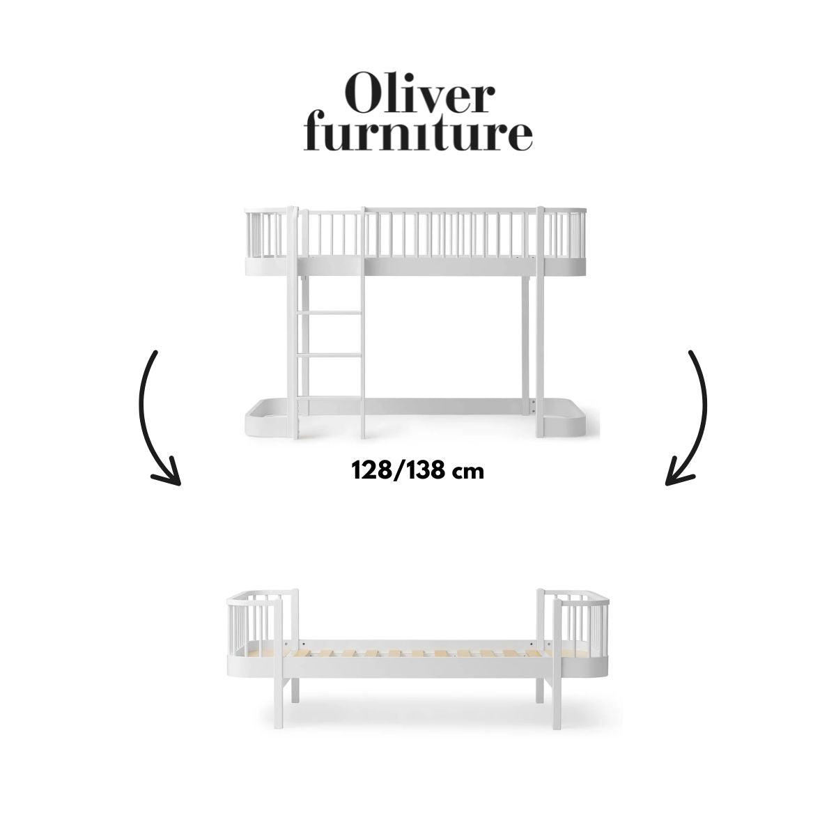 OLIVER FURNITURE-041709 - Kit De Conversion Original, Lit Mezzanine Mi-haut 128/138 Cm - En Lit, Blanc