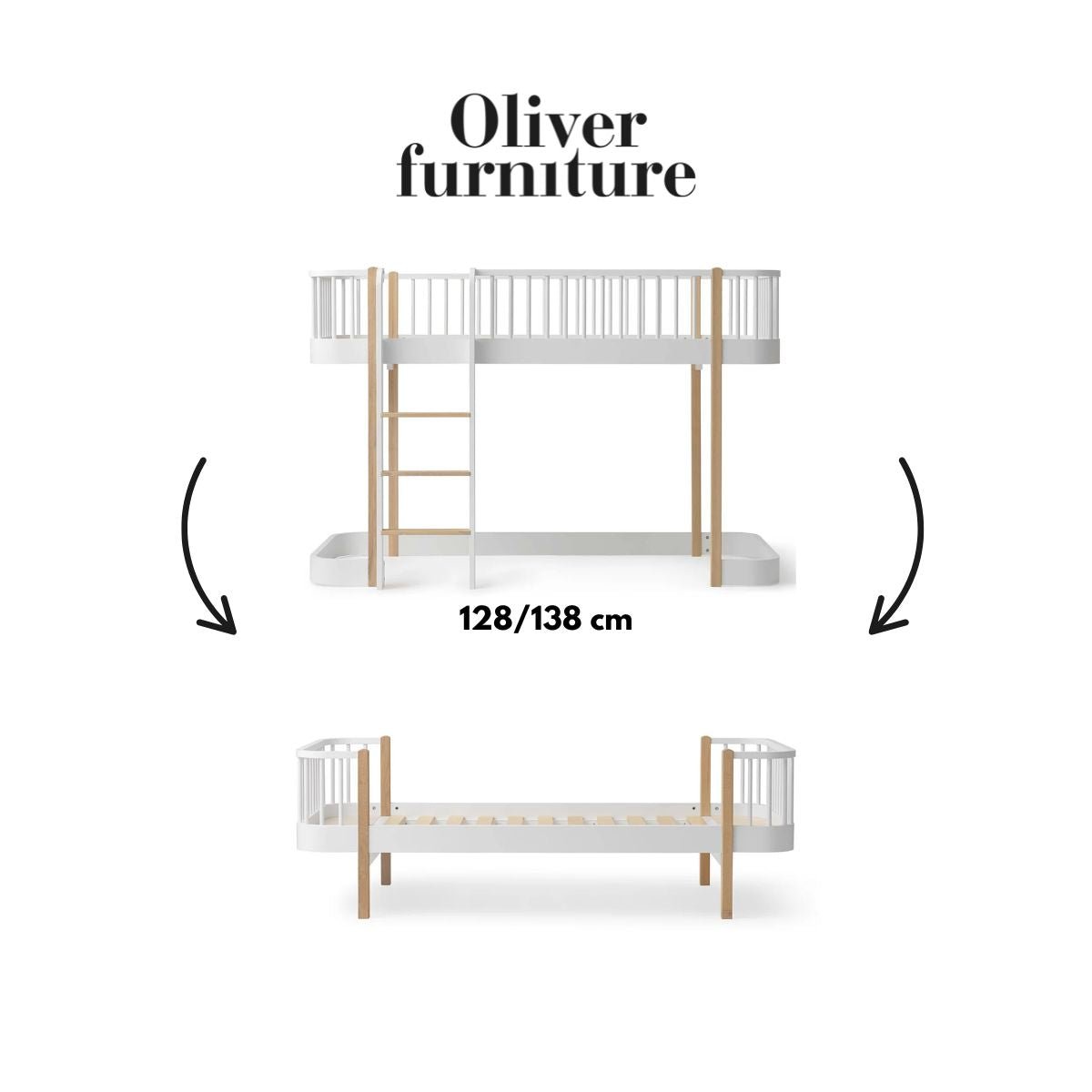OLIVER FURNITURE-041710 - Kit De Conversion Original, Lit Mezzanine Mi-haut 128/138 Cm - En Lit, Blanc/chêne
