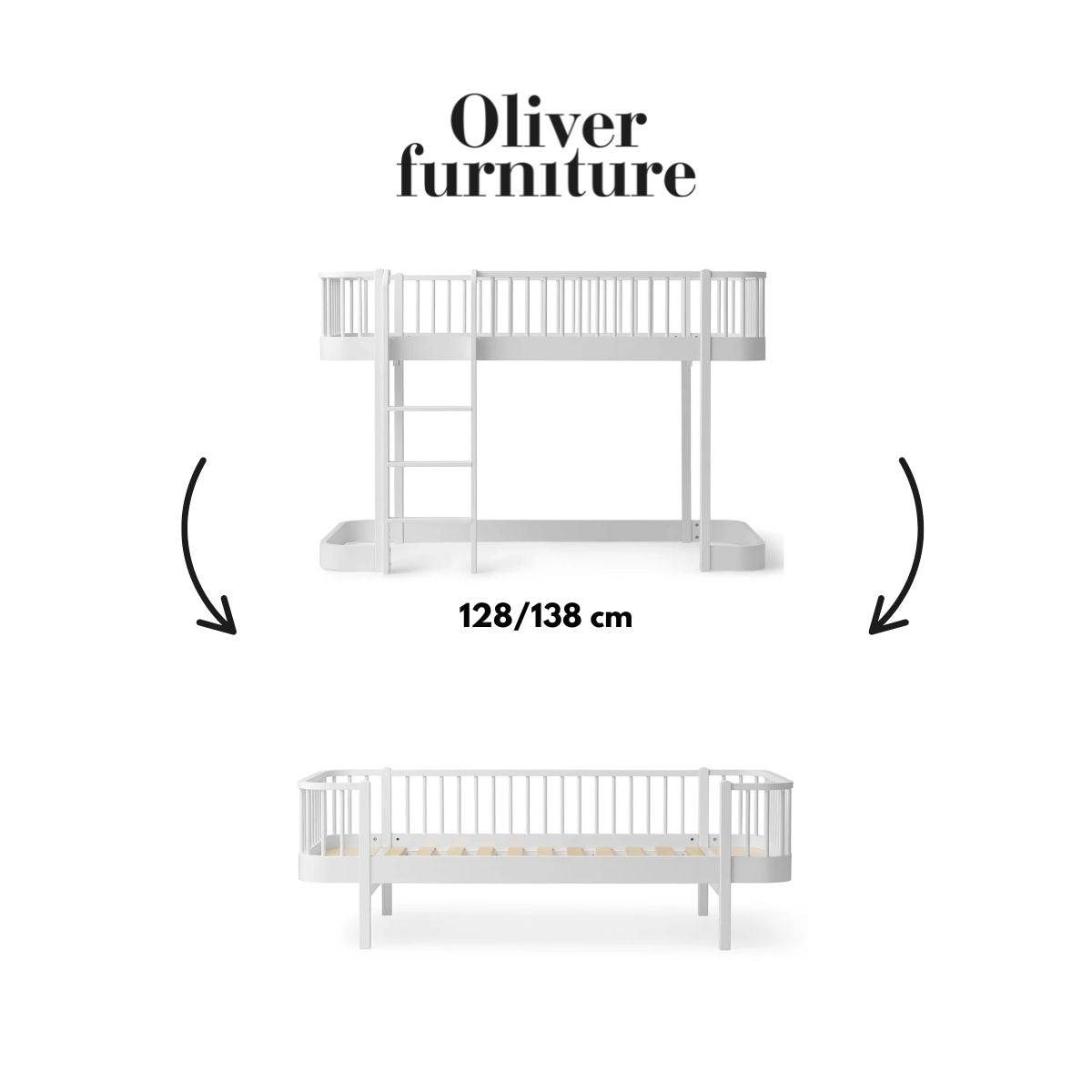 OLIVER FURNITURE-041711 - Kit De Conversion Original, Lit Mezzanine Mi-haut 128/138 Cm - En Lit Banquette, Blanc