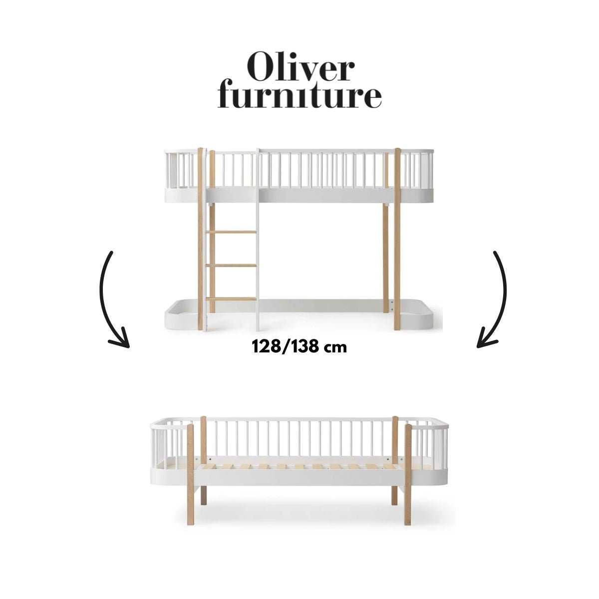 OLIVER FURNITURE-041712 - Kit De Conversion Original, Lit Mezzanine Mi-haut 128/138 Cm - En Lit Banquette, Blanc/chêne