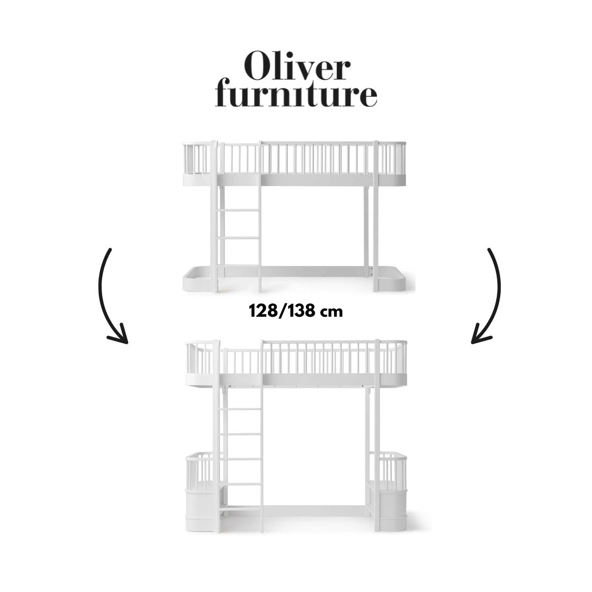 OLIVER FURNITURE-041713 - Kit De Conversion Original, Lit Mezzanine Mi-haut 128/138 Cm - En Lit Mezzanine Haut, Blanc