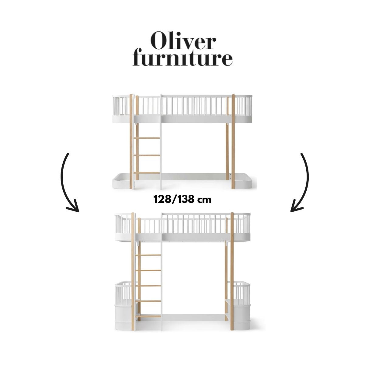 OLIVER FURNITURE-041714 - Kit De Conversion Original, Lit Mezzanine Mi-haut 128/138 Cm - En Lit Mezzanine Haut, Blanc/chêne