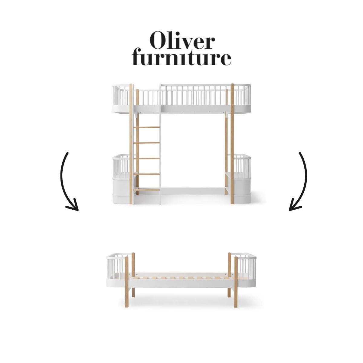 OLIVER FURNITURE-041718 - Kit De Conversion Original, Lit Mezzanine Haut - En Lit, Blanc/chêne