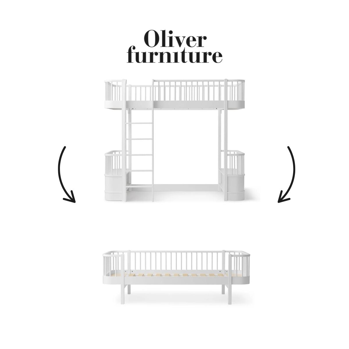OLIVER FURNITURE-041719 - Kit De Conversion Original, Lit Mezzanine Haut - En Lit Banquette, Blanc
