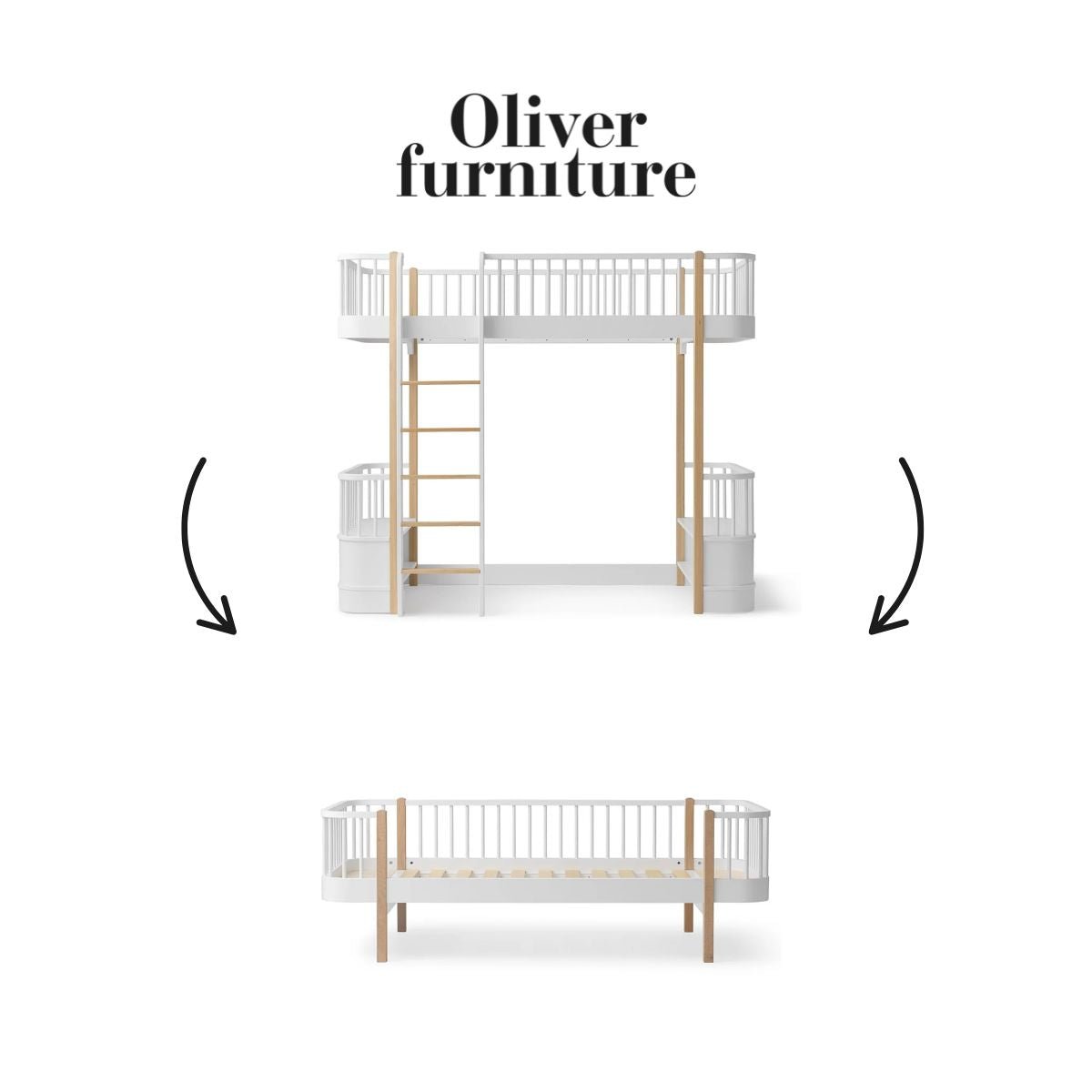 OLIVER FURNITURE-041720 - Kit De Conversion Original, Lit Mezzanine Haut - En Lit Banquette, Blanc/chêne