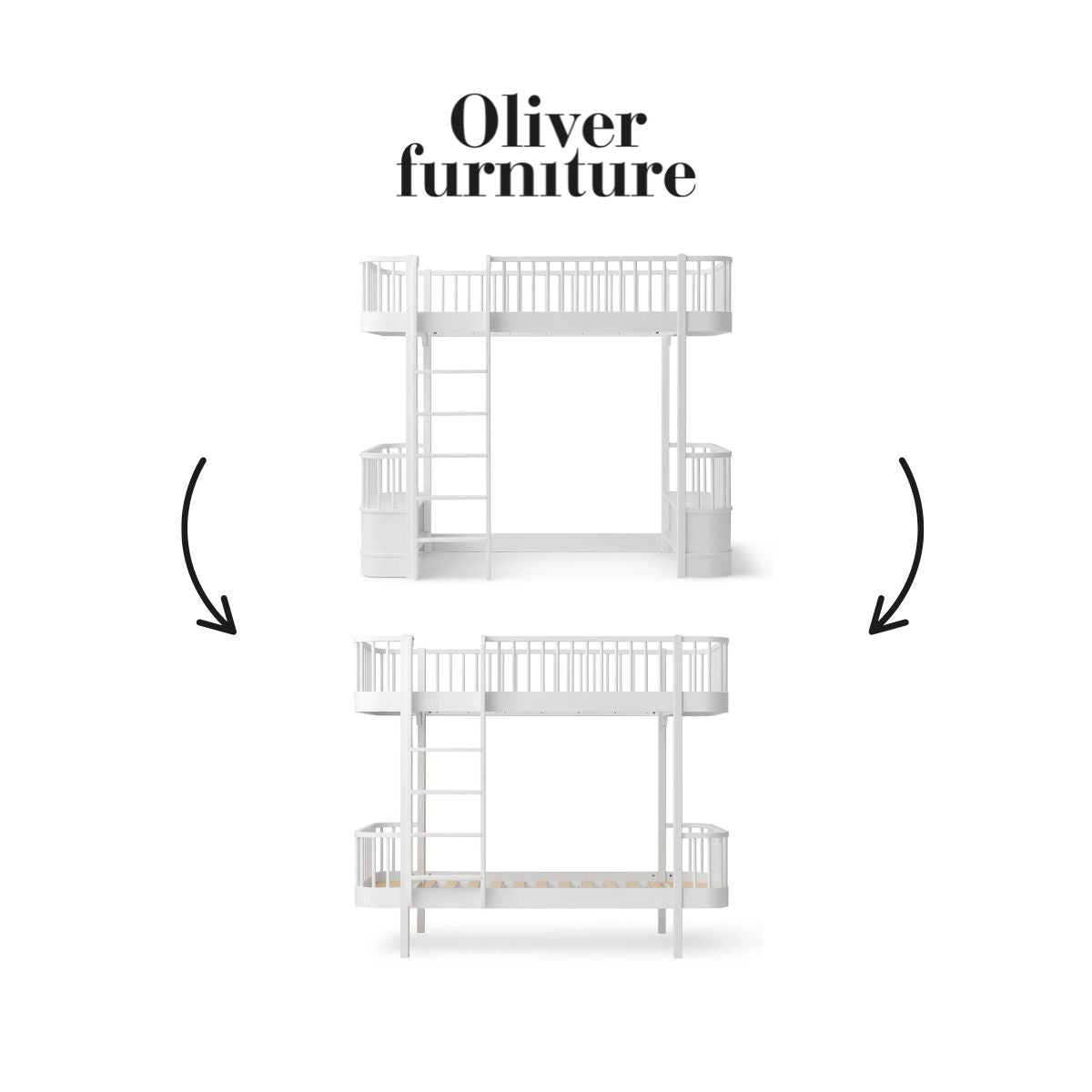 OLIVER FURNITURE-041723 - Kit De Conversion Original, Lit Mezzanine Haut - En Lit Superposé, Blanc
