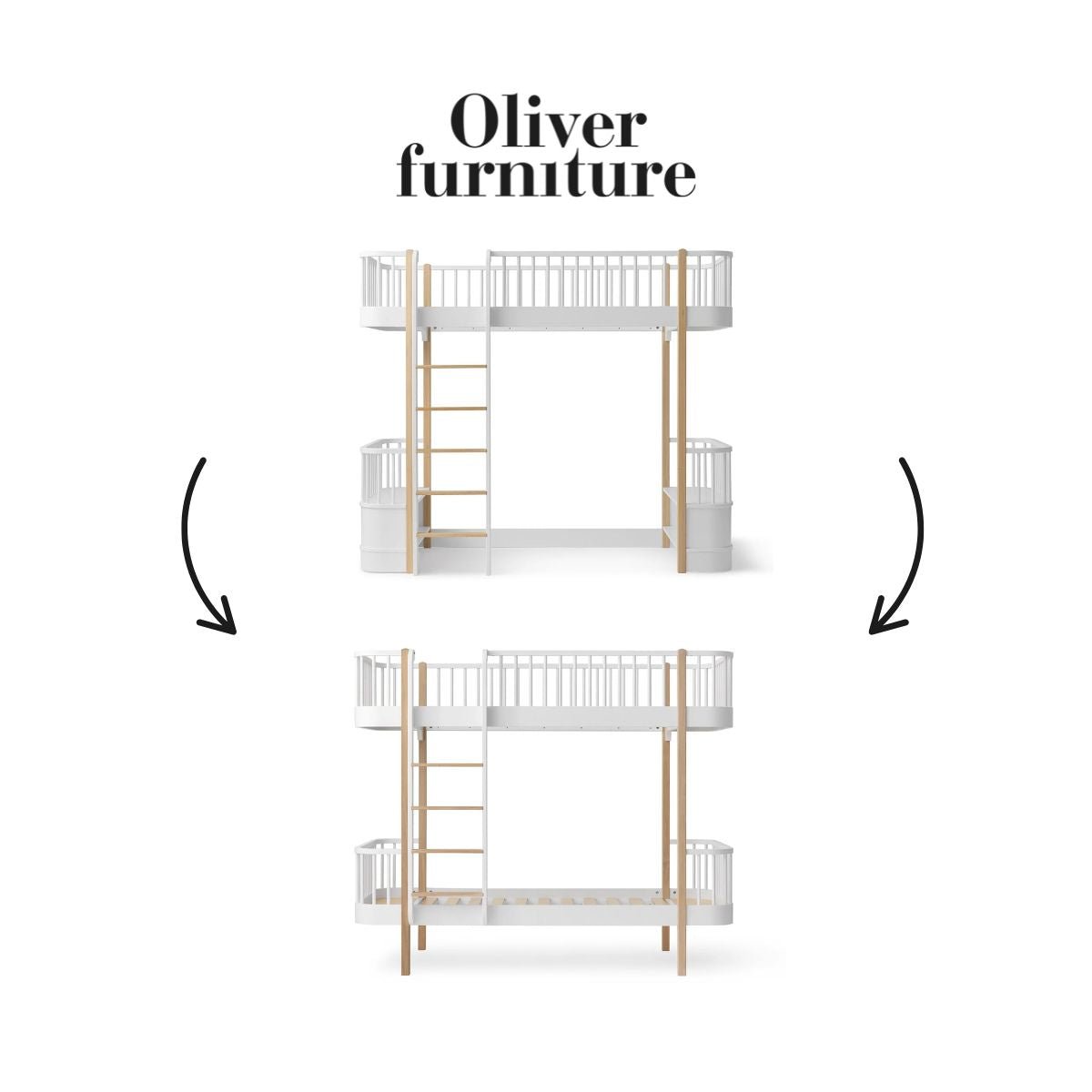 OLIVER FURNITURE-041724 - Kit De Conversion Original, Lit Mezzanine Haut - En Lit Superposé, Blanc/chêne