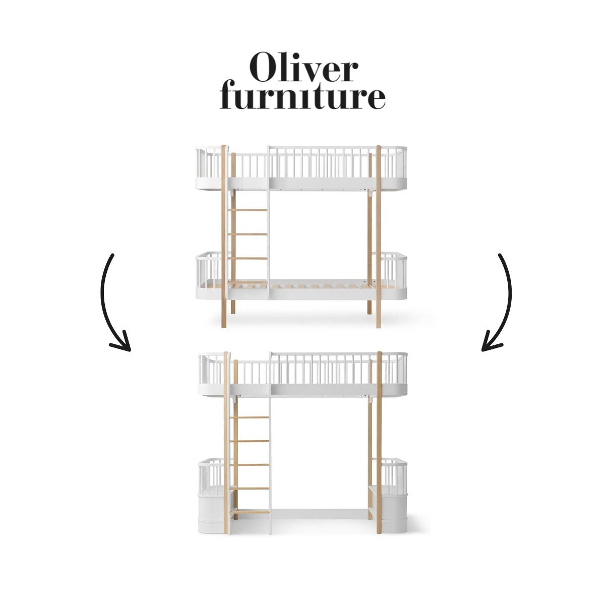 OLIVER FURNITURE-041728 - Kit De Conversion Original, Lit Superposé - En Lit Mezzanine Haut, Blanc/chêne