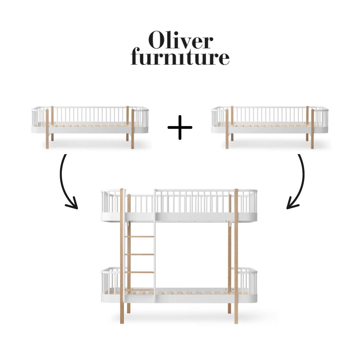 OLIVER FURNITURE-041745 - Kit De Conversion Original, 2 Lits Banquette – En Lit Superposé, Blanc/chêne