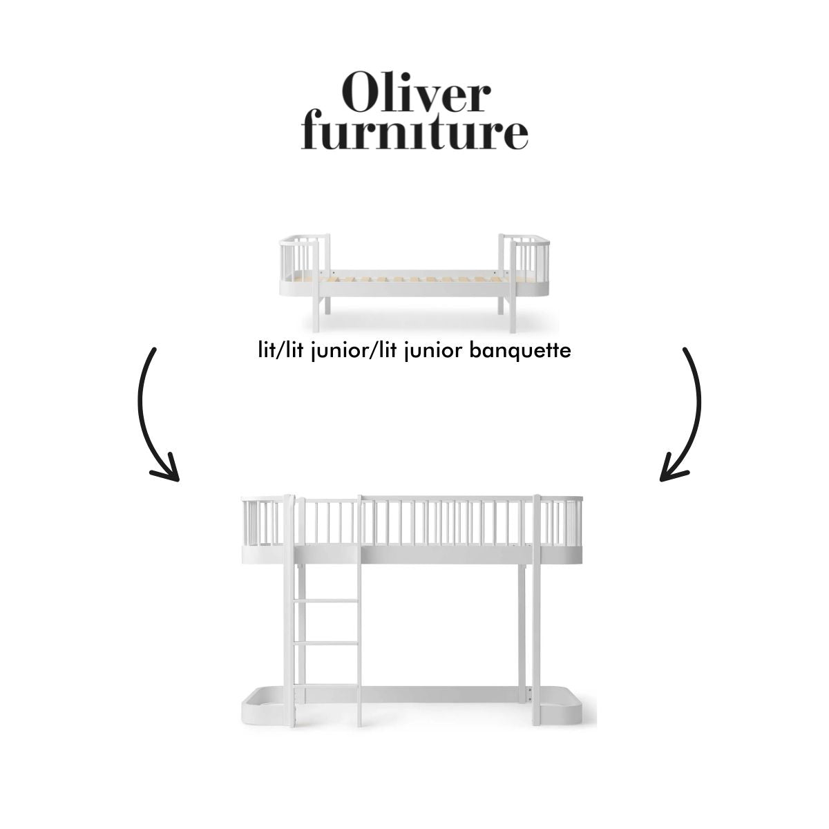 OLIVER FURNITURE-041746 - Kit De Conversion Original, Lit/lit Junior/lit Junior Banquette - En Lit Mezzanine Mi-haut 138 Cm, Blanc