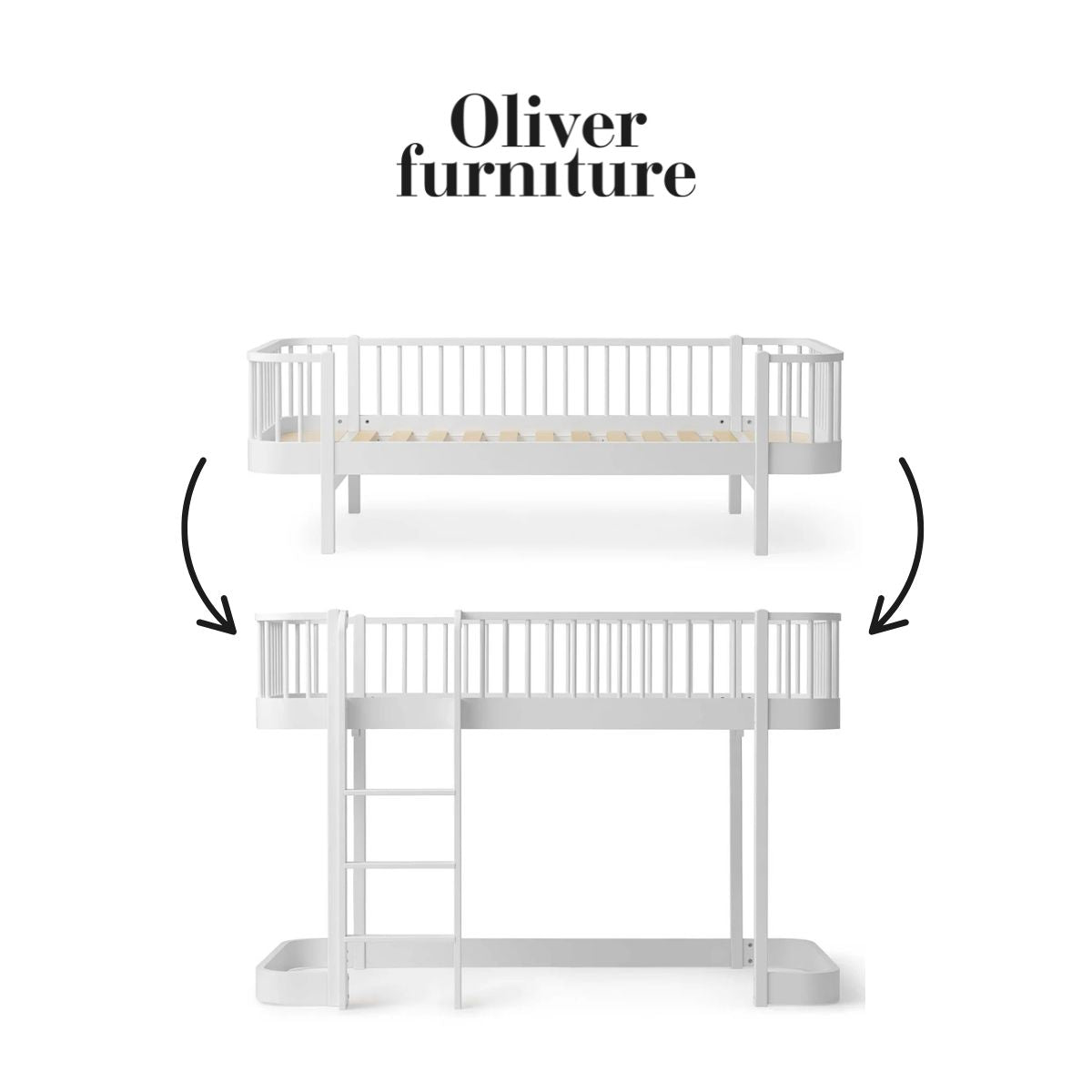 OLIVER FURNITURE-041748 - Kit De Conversion Original, Lit Banquette - En Lit Mezzanine Mi-haut 138 Cm, Blanc