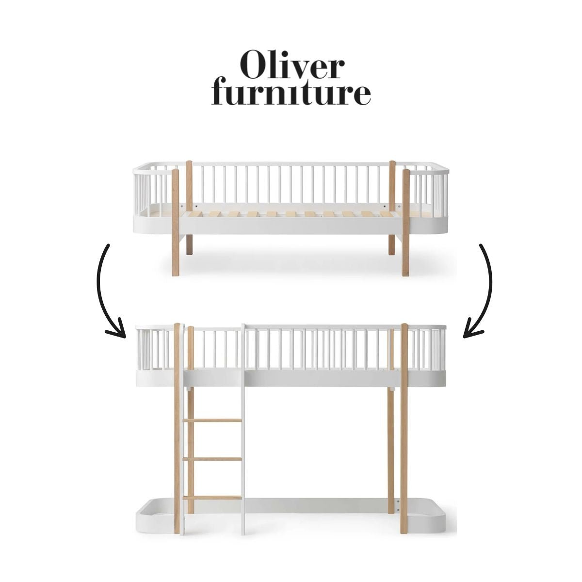 OLIVER FURNITURE-041749 - Kit De Conversion Original, Lit Banquette - En Lit Mezzanine Mi-haut 138 Cm, Blanc/chêne