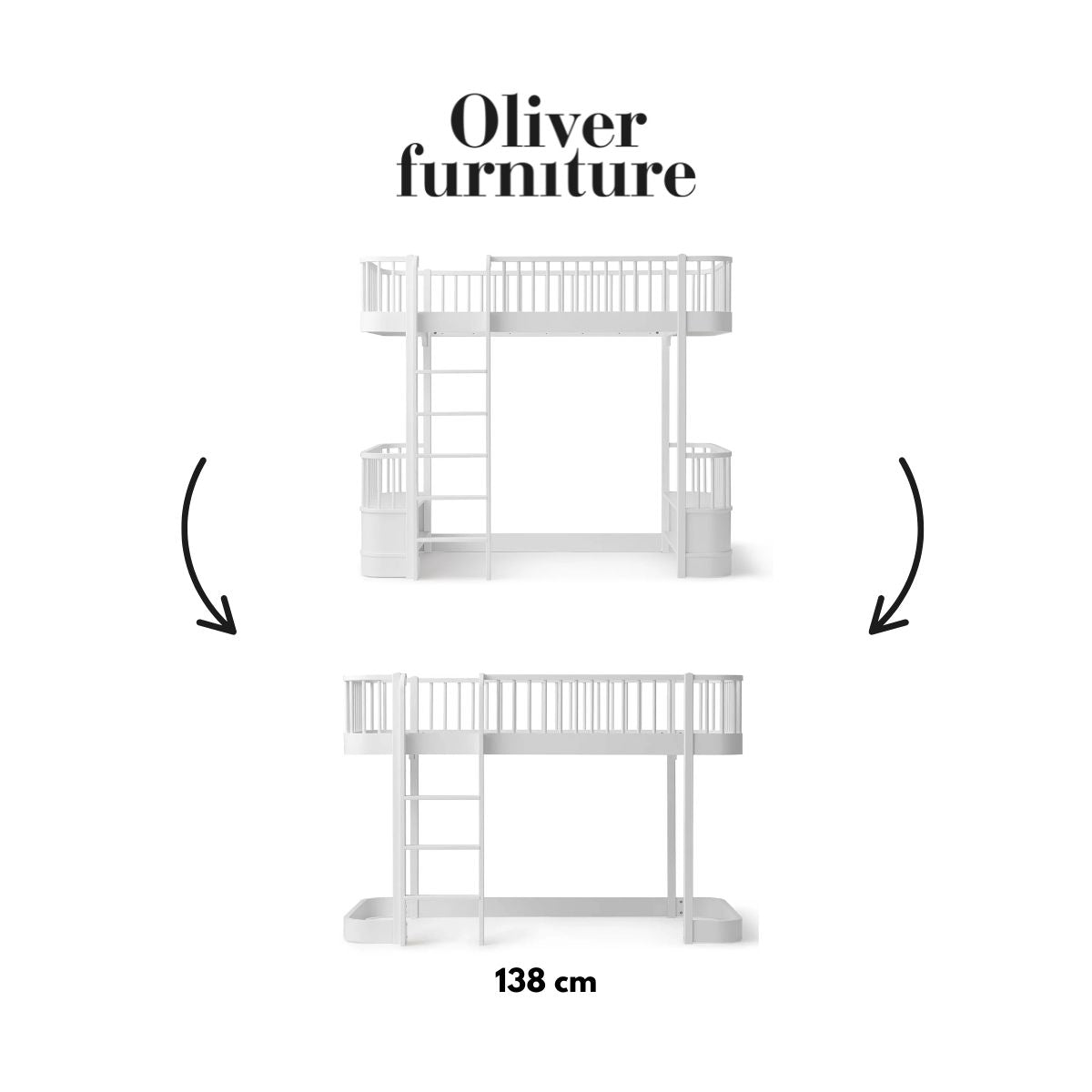 OLIVER FURNITURE-041750 - Kit De Conversion Original, Lit Mezzanine Haut - En Lit Mezzanine Mi-haut 138 Cm, Blanc