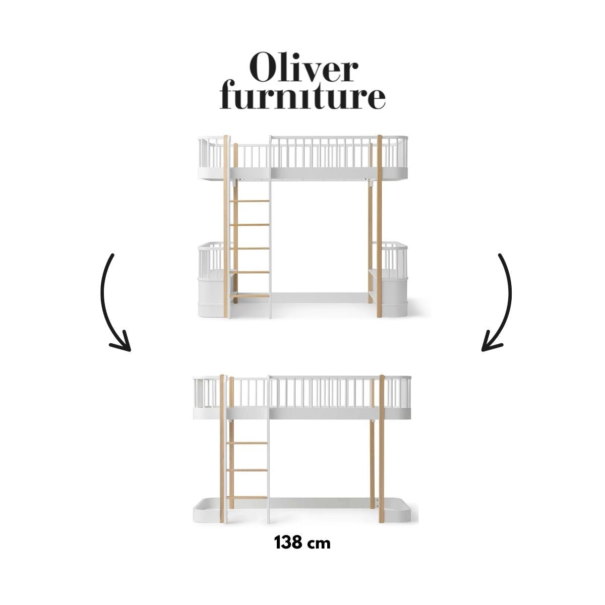 OLIVER FURNITURE-041751 - Kit De Conversion Original, Lit Mezzanine Haut - En Lit Mezzanine Mi-haut 138 Cm, Blanc/chêne
