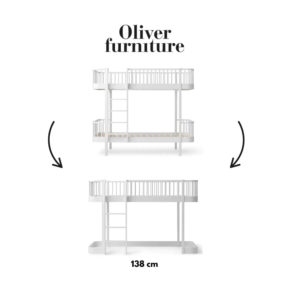 OLIVER FURNITURE-041752 - Kit De Conversion Original, Lit Superposé - En Lit Mezzanine Mi-haut 138 Cm, Blanc