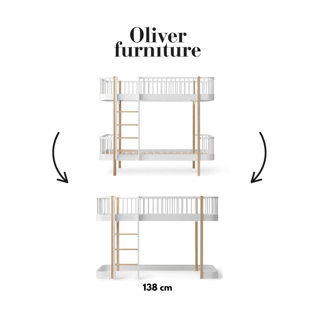OLIVER FURNITURE-041753 - Kit De Conversion Original, Lit Superposé - En Lit Mezzanine Mi-haut 138 Cm, Blanc/chêne