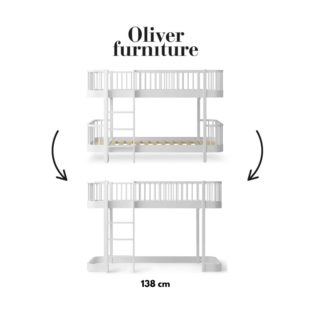 OLIVER FURNITURE-041754 - Kit De Conversion Original, Lit Superposé Mi-haut - En Lit Mezzanine Mi-haut 138 Cm, Blanc