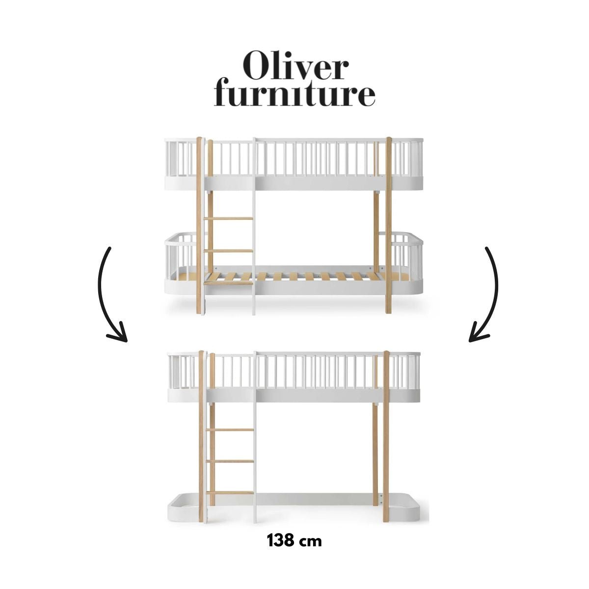 OLIVER FURNITURE-041755 - Kit De Conversion Original, Lit Superposé Mi-haut - En Lit Mezzanine Mi-haut 138 Cm, Blanc/chêne