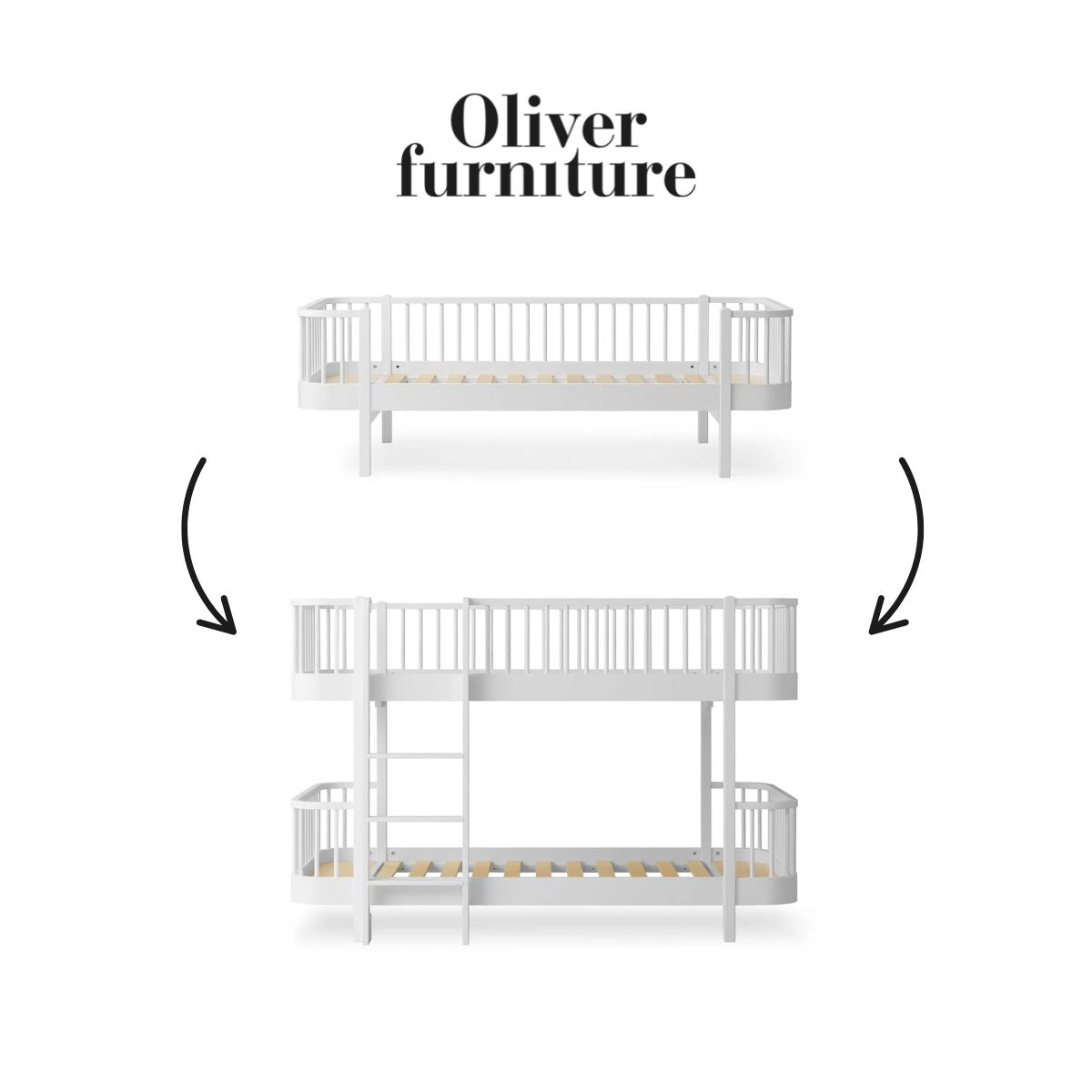 OLIVER FURNITURE-041758 - Kit De Conversion Original, Lit Banquette - En Lit Superposé Mi-haut, Blanc