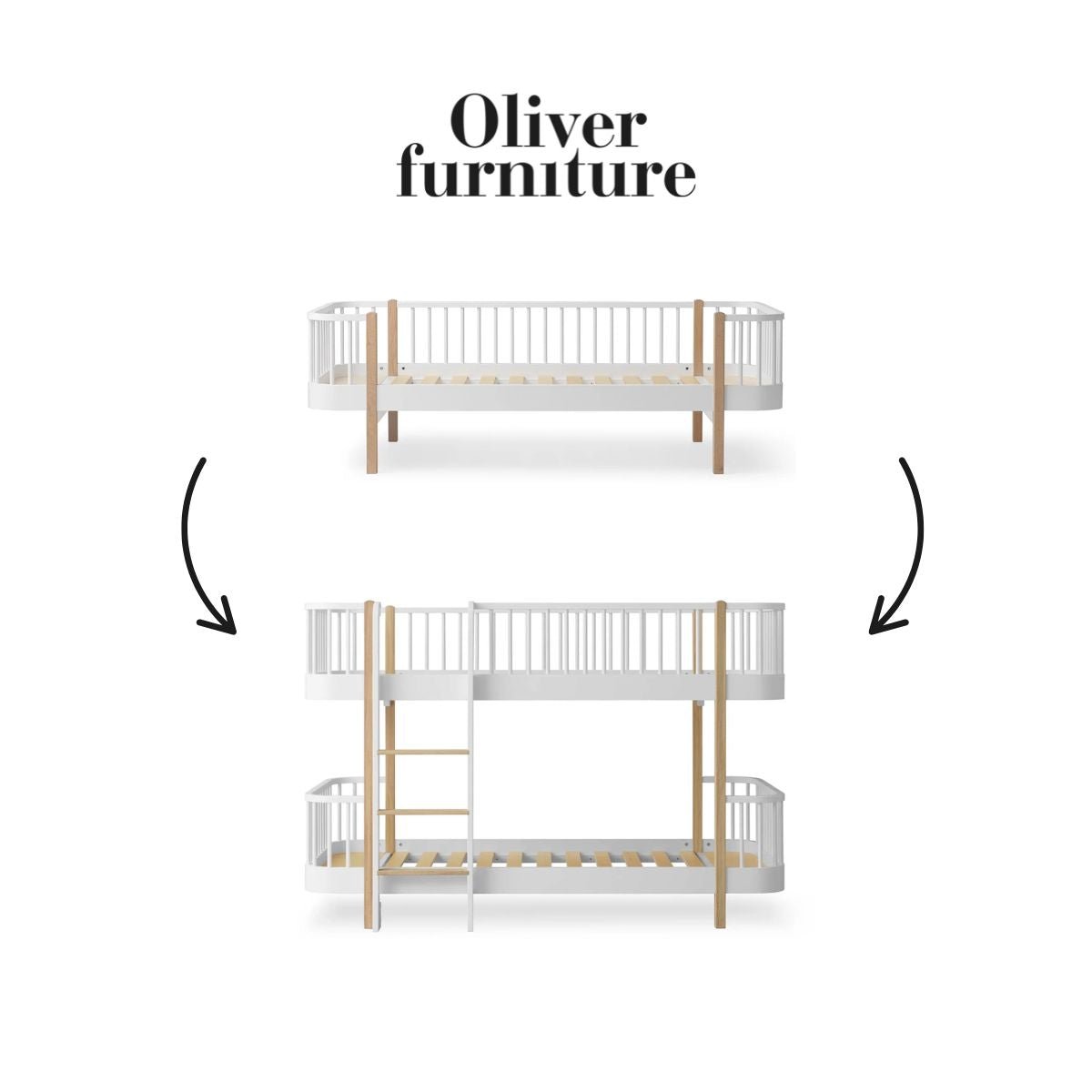 OLIVER FURNITURE-041759 - Kit De Conversion Original, Lit Banquette - En Lit Superposé Mi-haut, Blanc/chêne