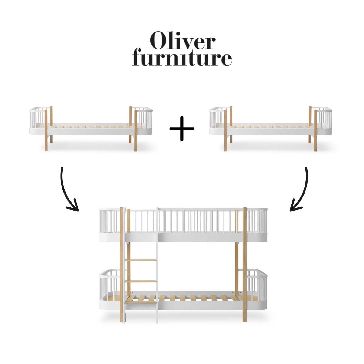 OLIVER FURNITURE-041761 - Kit De Conversion Original, 2 Lits – En Lit Superposé Mi-haut, Blanc/chêne