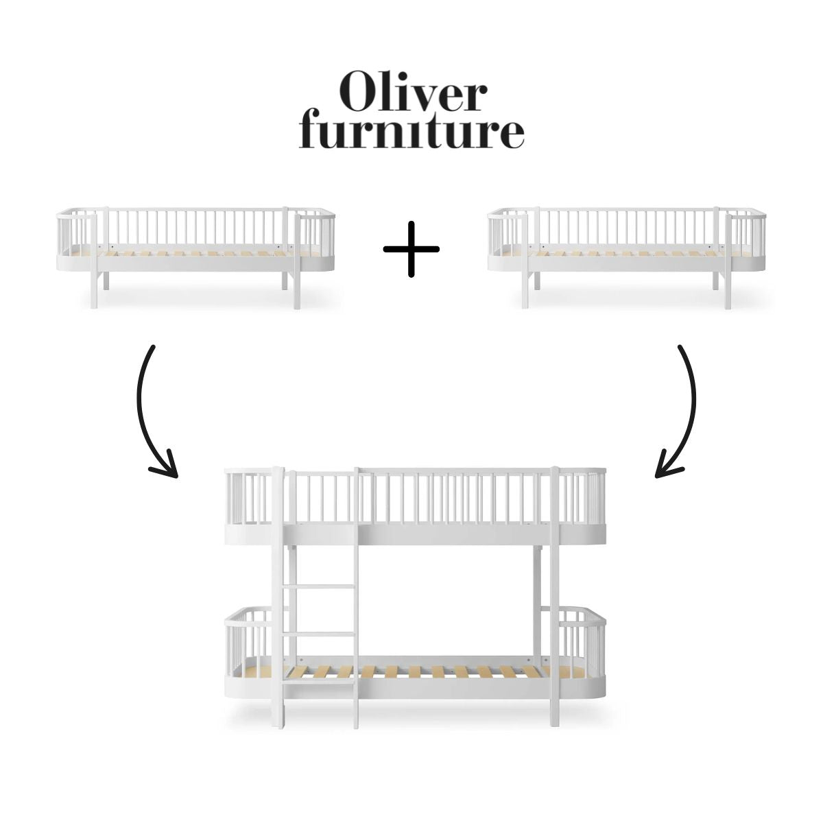 OLIVER FURNITURE-041762 - Kit De Conversion Original, 2 Lits Banquette – En Lit Superposé Mi-haut, Blanc