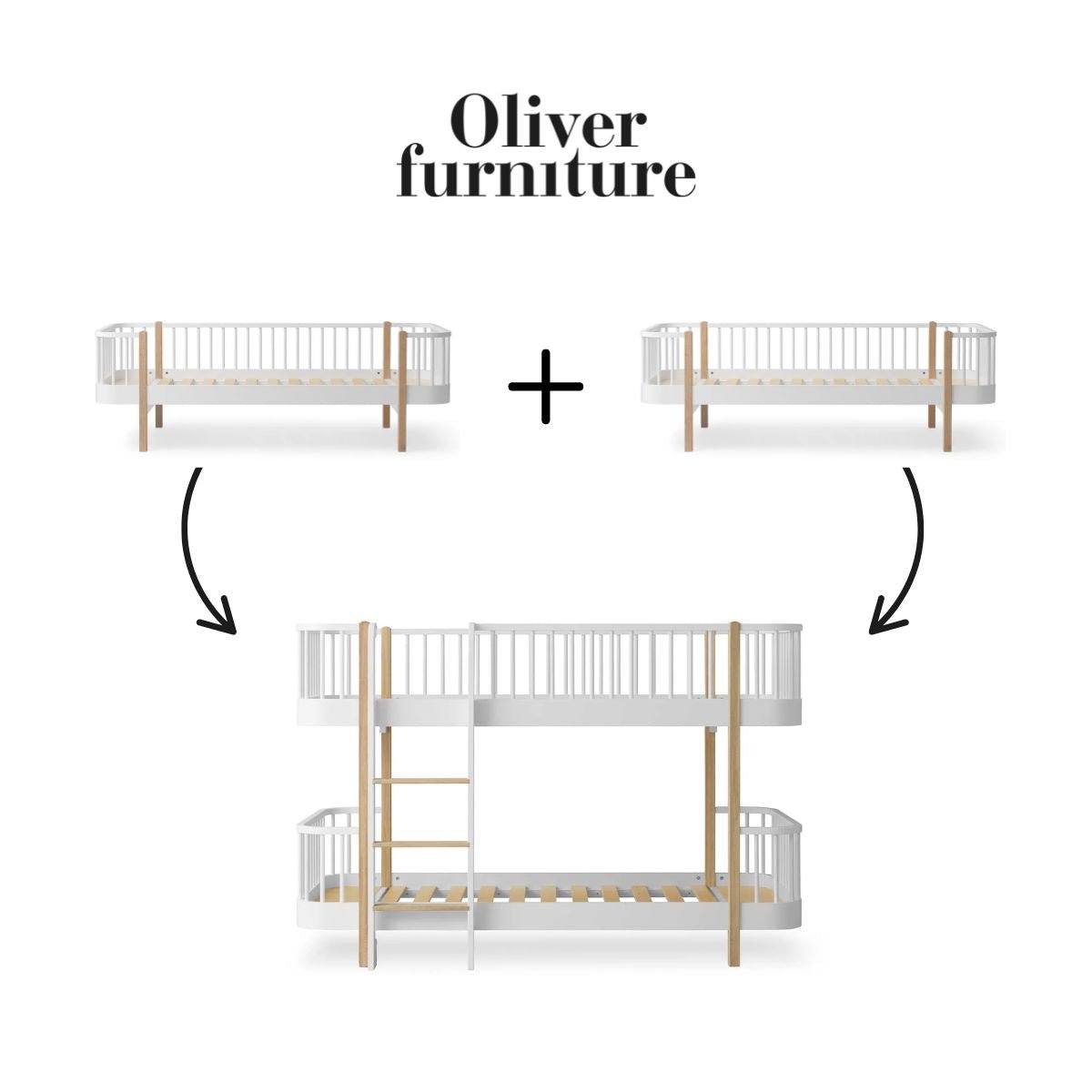 OLIVER FURNITURE-041763 - Kit De Conversion Original, 2 Lits Banquette – En Lit Superposé Mi-haut, Blanc/chêne
