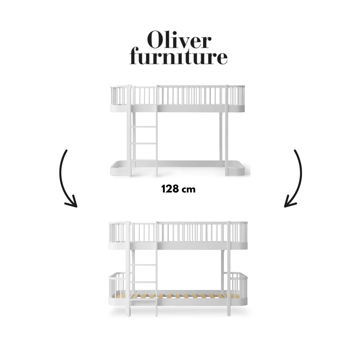 OLIVER FURNITURE-041764 - Kit De Conversion Original, Lit Mezzanine Mi-haut 128 Cm - En Lit Superposé Mi-haut, Blanc