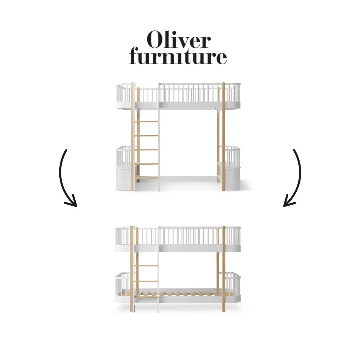 OLIVER FURNITURE-041767 - Kit De Conversion Original, Lit Mezzanine Haut - En Lit Superposé Mi-haut, Blanc/chêne