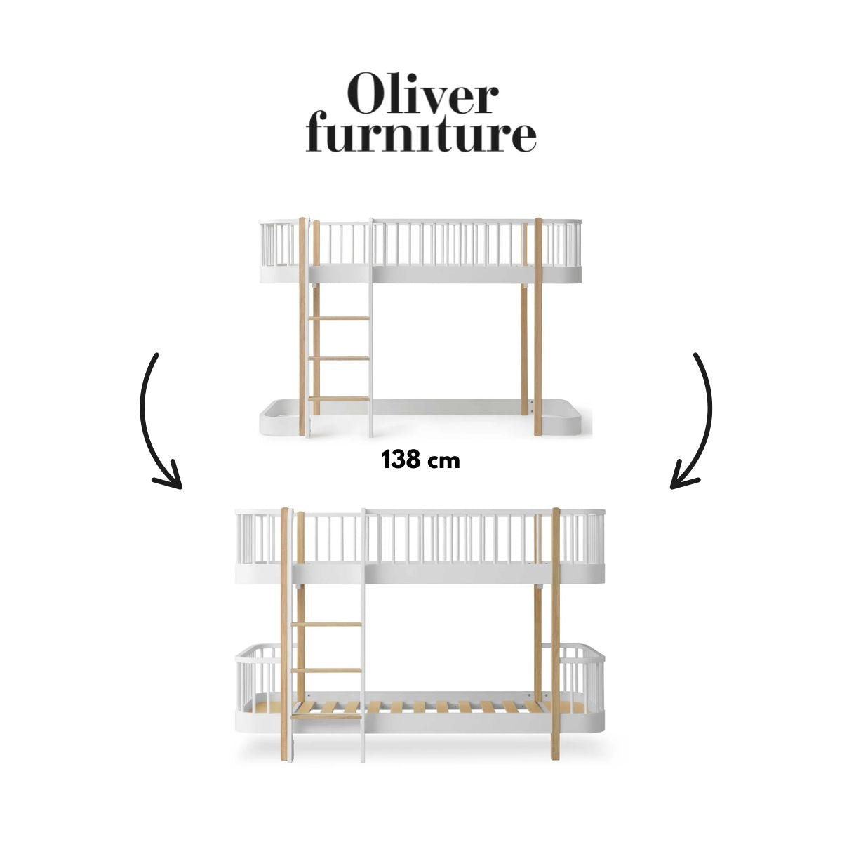 OLIVER FURNITURE-041771 - Kit De Conversion Original, Lit Mezzanine Mi-haut 138 Cm - En Lit Superposé Mi-haut, Blanc/chêne
