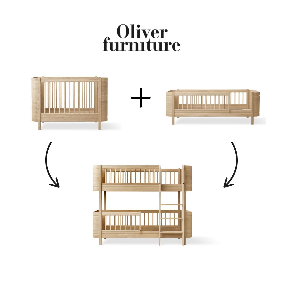OLIVER FURNITURE-041783 - Kit De Conversion - Lit Bébé Évolutif Mini+ & Lit Junior - En Lit Superposé Mi-haut, Chêne