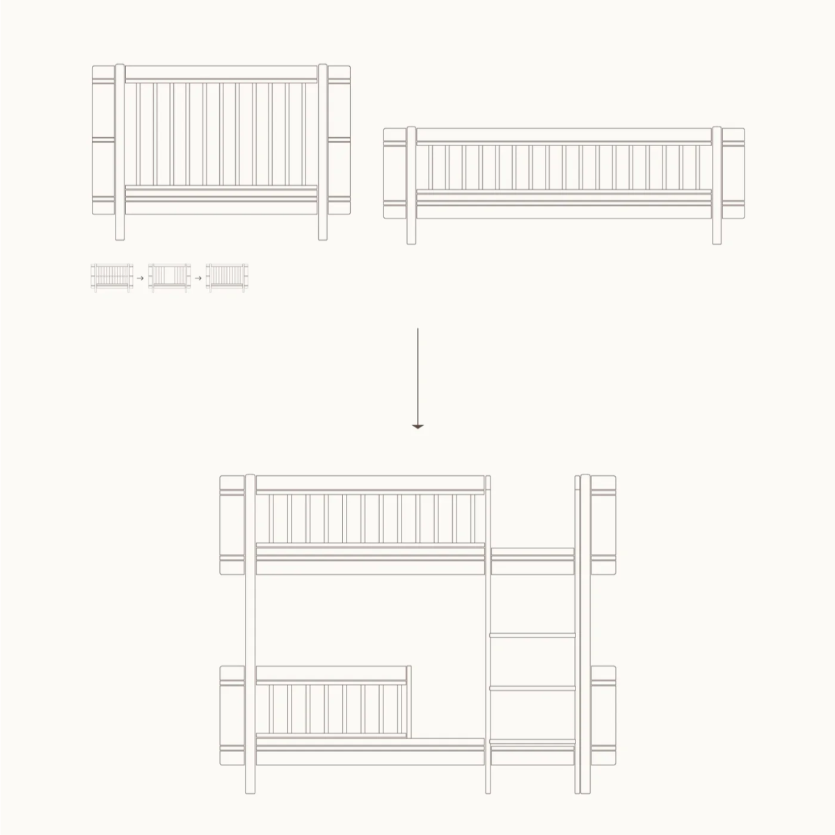 OLIVER FURNITURE-041783 - Kit De Conversion - Lit Bébé Évolutif Mini+ & Lit Junior - En Lit Superposé Mi-haut, Chêne