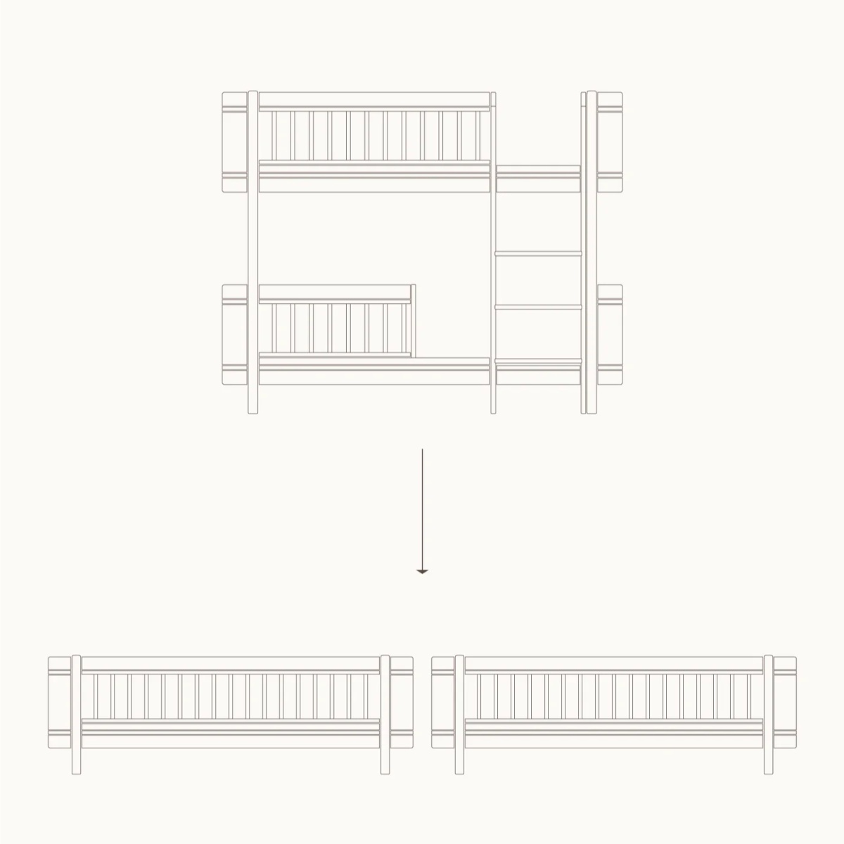 OLIVER FURNITURE-041790 - Kit De Conversion Mini+, Lit Superposé Mi-haut - En 2 Lits Juniors, Chêne