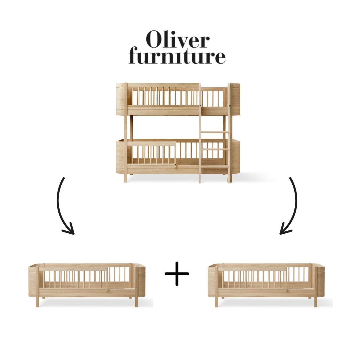OLIVER FURNITURE-041790 - Kit De Conversion Mini+, Lit Superposé Mi-haut - En 2 Lits Juniors, Chêne