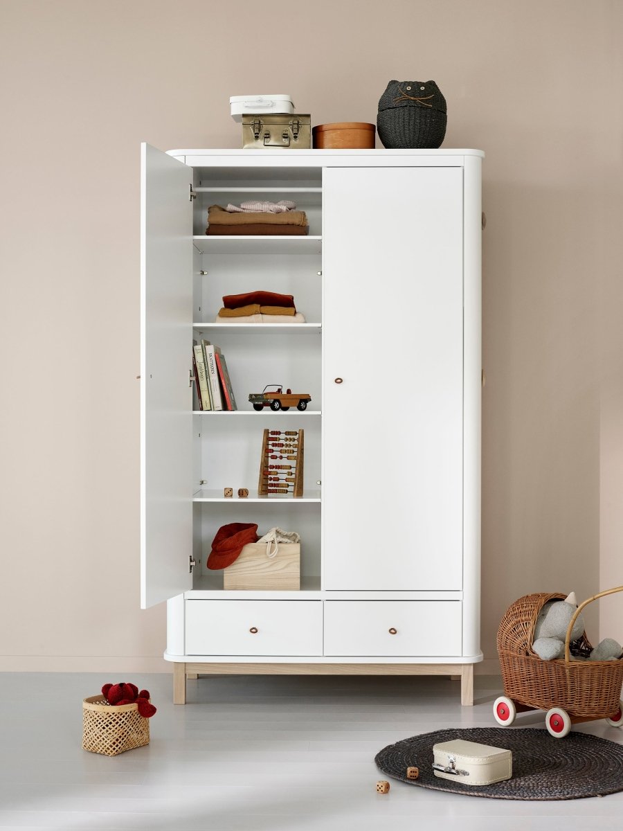 OLIVER FURNITURE-Armoire 2 Portes Wood, Blanc/Chêne
