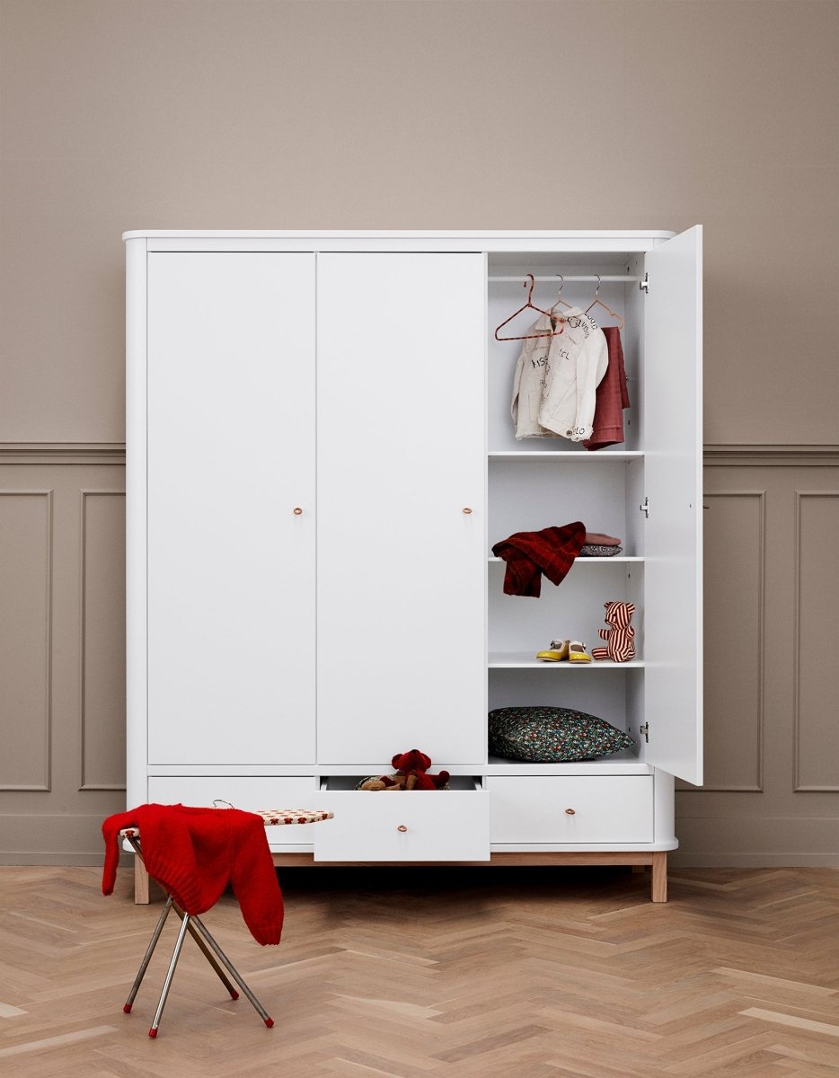 OLIVER FURNITURE-Armoire 3 Portes Wood, Blanc/Chêne