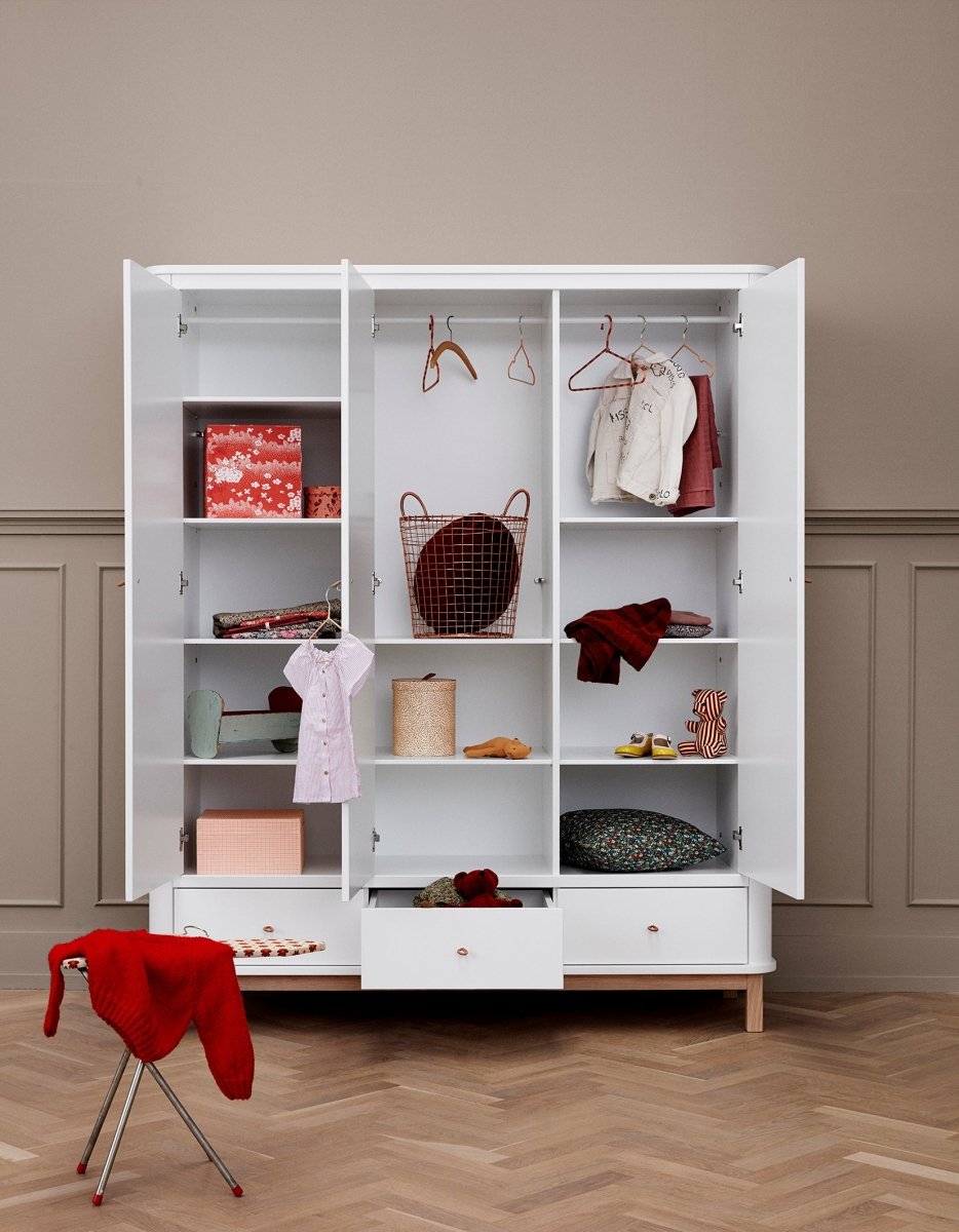 OLIVER FURNITURE-Armoire 3 Portes Wood, Blanc/Chêne