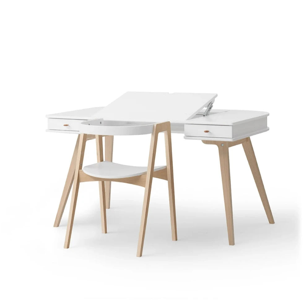 OLIVER FURNITURE-Bureau Wood 66 cm & Chaise Wood Avec Accoudoirs, L'ensemble, Blanc/Chêne