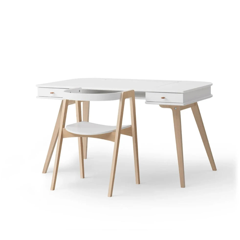 OLIVER FURNITURE-Bureau Wood 66 cm & Chaise Wood Avec Accoudoirs, L'ensemble, Blanc/Chêne