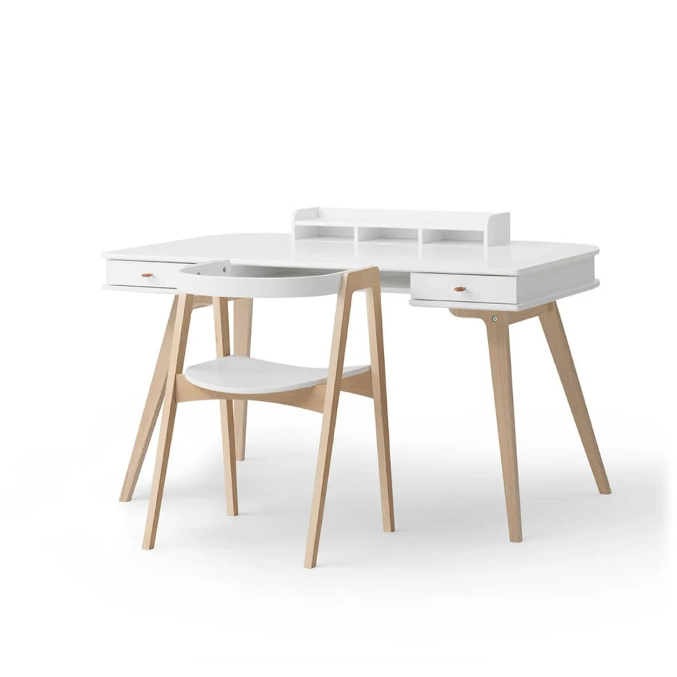 OLIVER FURNITURE-Bureau Wood 66 cm & Chaise Wood Avec Accoudoirs, L'ensemble, Blanc/Chêne