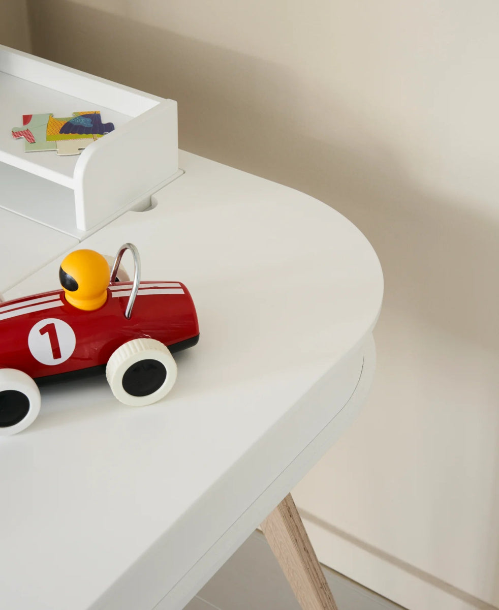 OLIVER FURNITURE-Bureau Wood 66 cm & Chaise Wood Avec Accoudoirs, L'ensemble, Blanc/Chêne