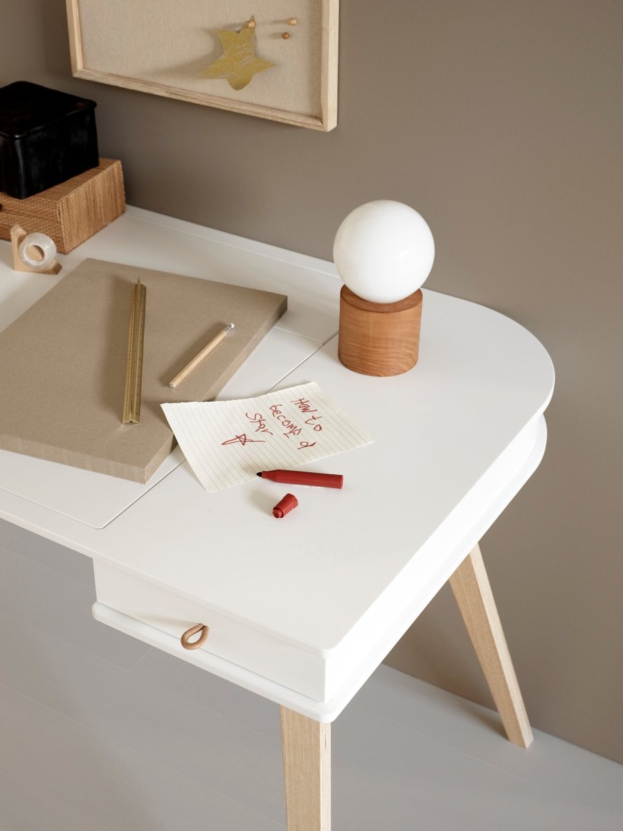 OLIVER FURNITURE-Bureau Wood 66 cm & Chaise Wood Avec Accoudoirs, L'ensemble, Blanc/Chêne