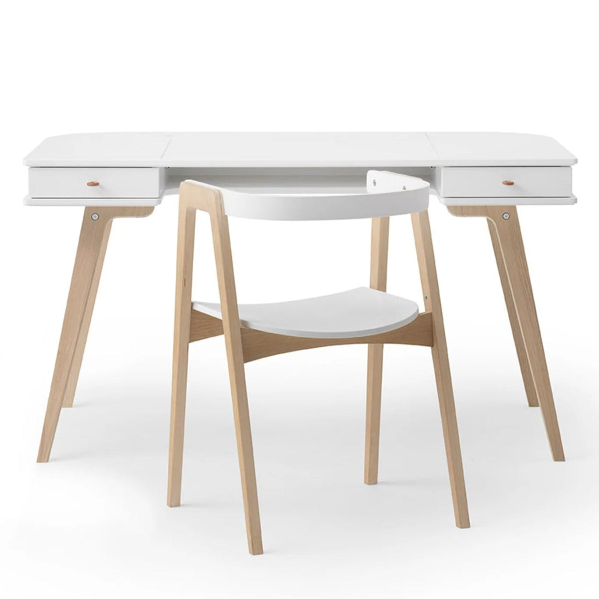 OLIVER FURNITURE-Bureau Wood 66 cm & Chaise Wood Avec Accoudoirs, L'ensemble, Blanc/Chêne