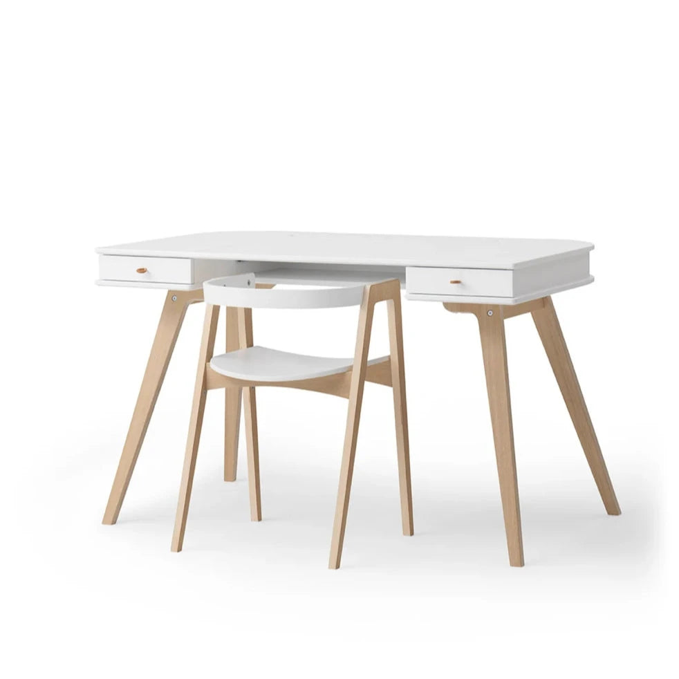 OLIVER FURNITURE-Bureau Wood 72,6 cm & Chaise Wood Avec Accoudoirs, L'ensemble, Blanc/Chêne