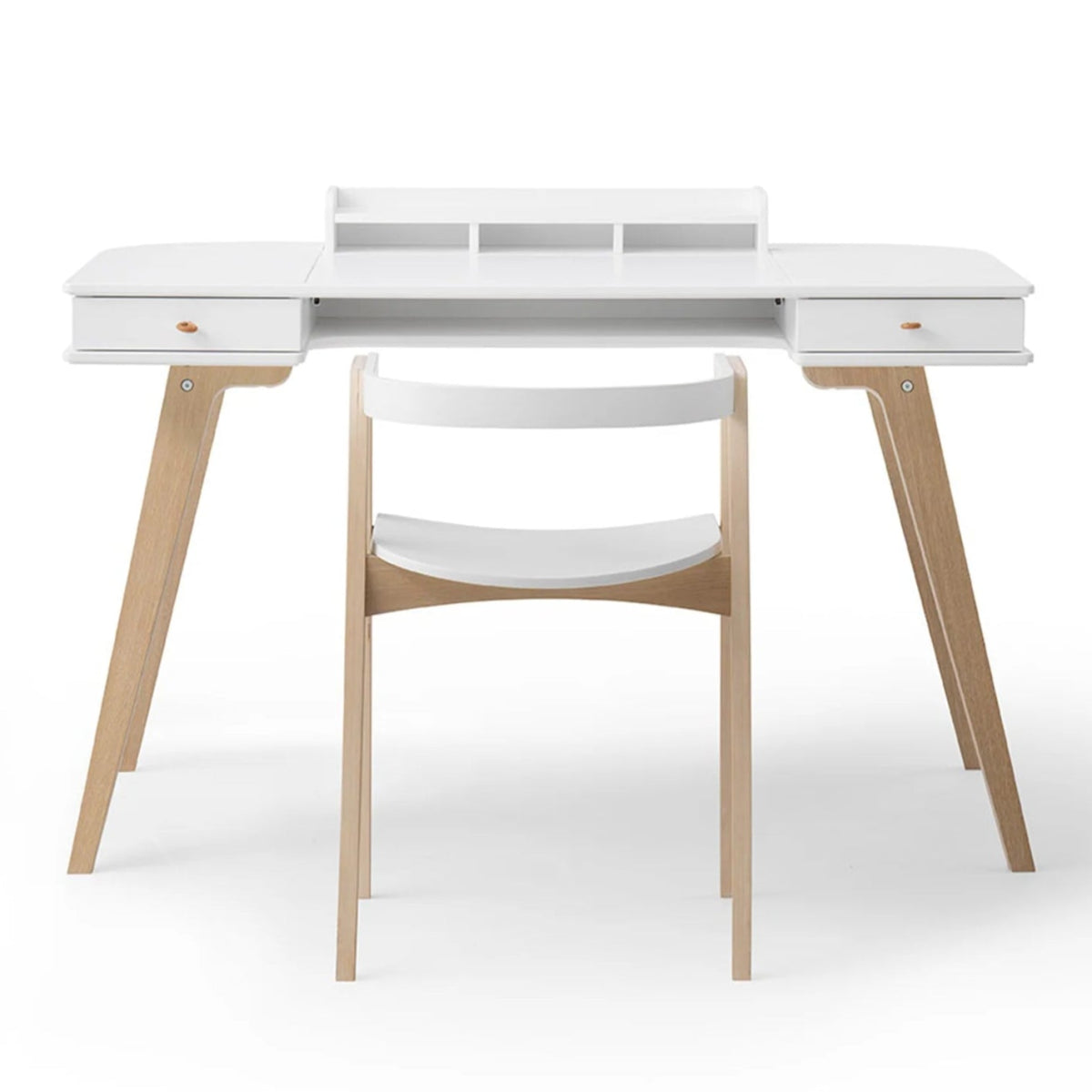 OLIVER FURNITURE-Bureau Wood 72,6 cm & Chaise Wood Avec Accoudoirs, L'ensemble, Blanc/Chêne