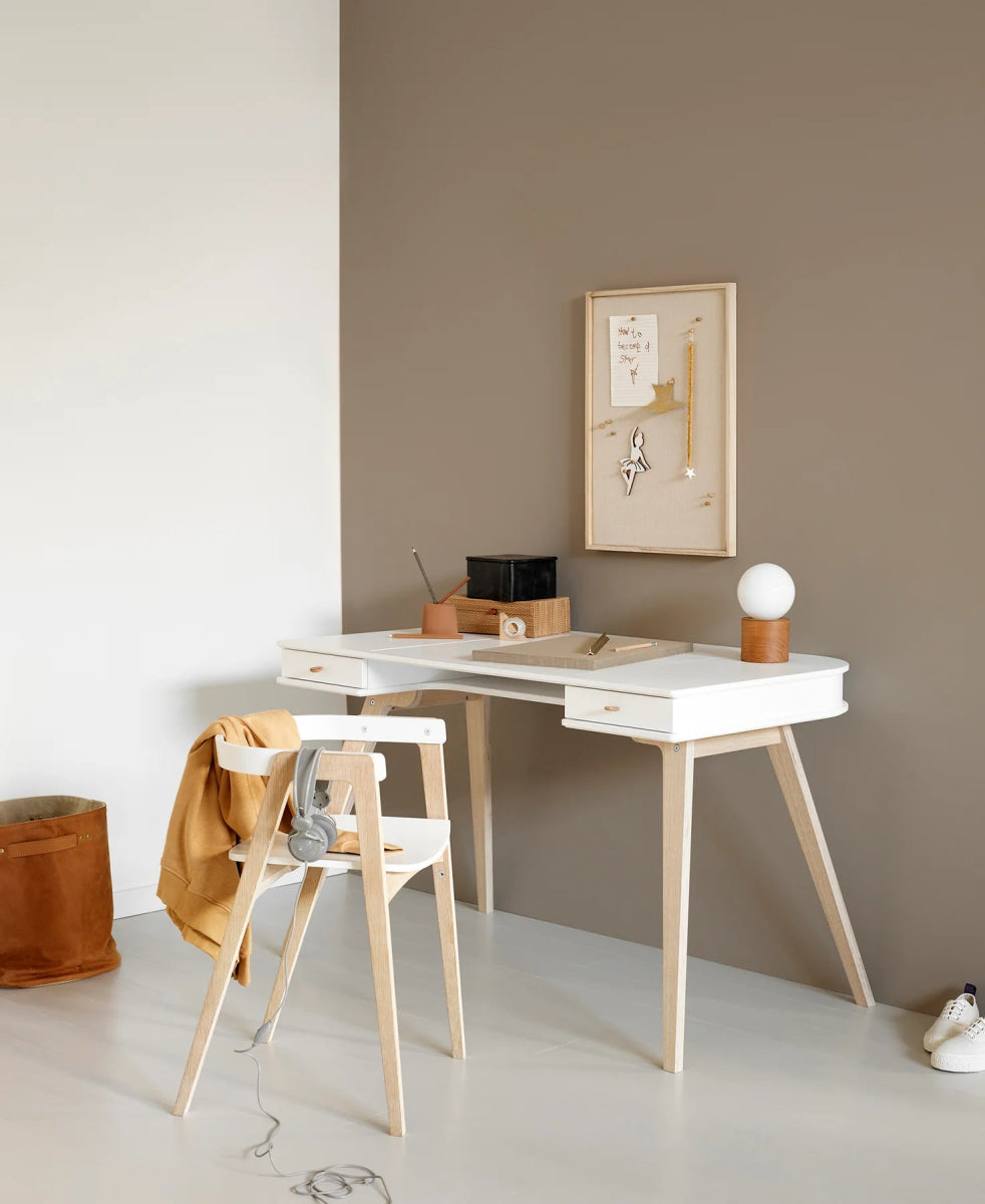 OLIVER FURNITURE-Bureau Wood 72,6 cm & Chaise Wood Avec Accoudoirs, L'ensemble, Blanc/Chêne