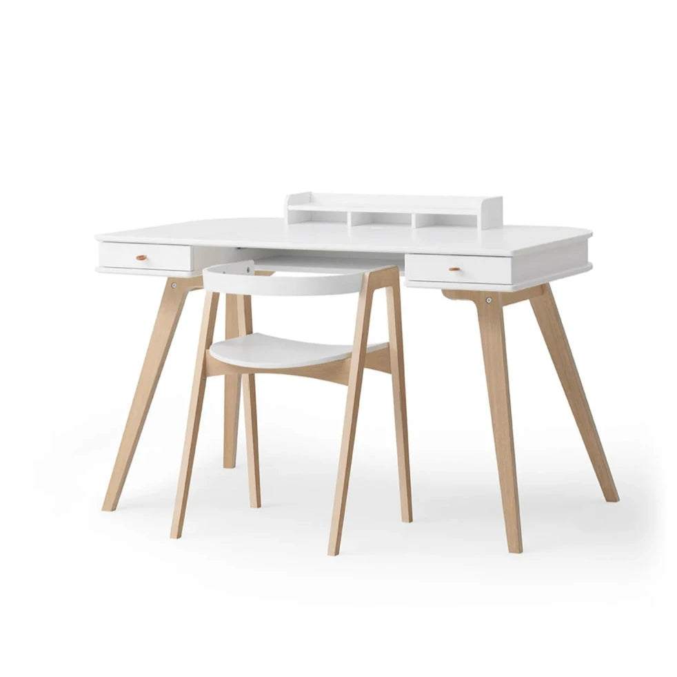 OLIVER FURNITURE-Bureau Wood 72,6 cm & Chaise Wood Avec Accoudoirs, L'ensemble, Blanc/Chêne